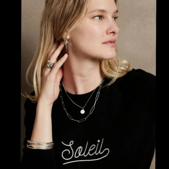 Banana Republic Casual Black Soleil Graphic Intarsia Knit Crewneck Sweater - Picture 3 of 6